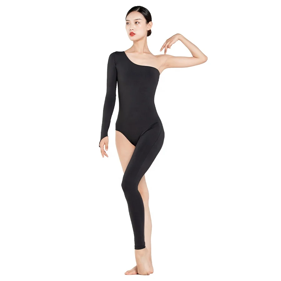 Girls  Unitard Dancewear Ballet Leotard with One Leg Black Adult Dance Costumes