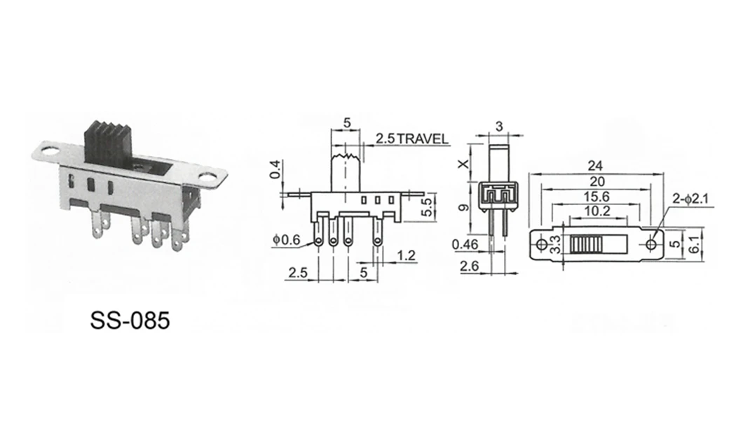 2p3t Slide Switches 3position 8 Pin Slide Switch Right Angle Dip Slide Switch