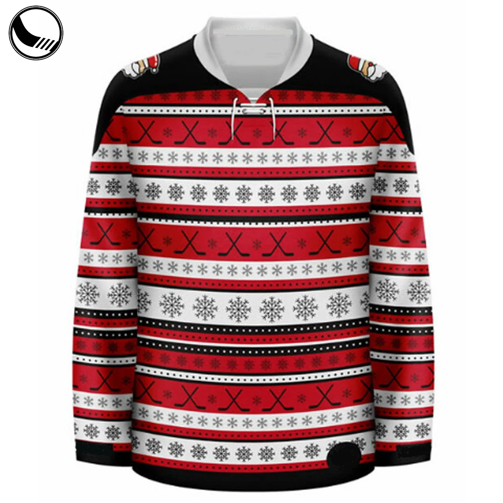 Custom Made Full Sublimation Lace Collar Men Plain Cheap Custom Team Christmas Elf Hockey Jersey