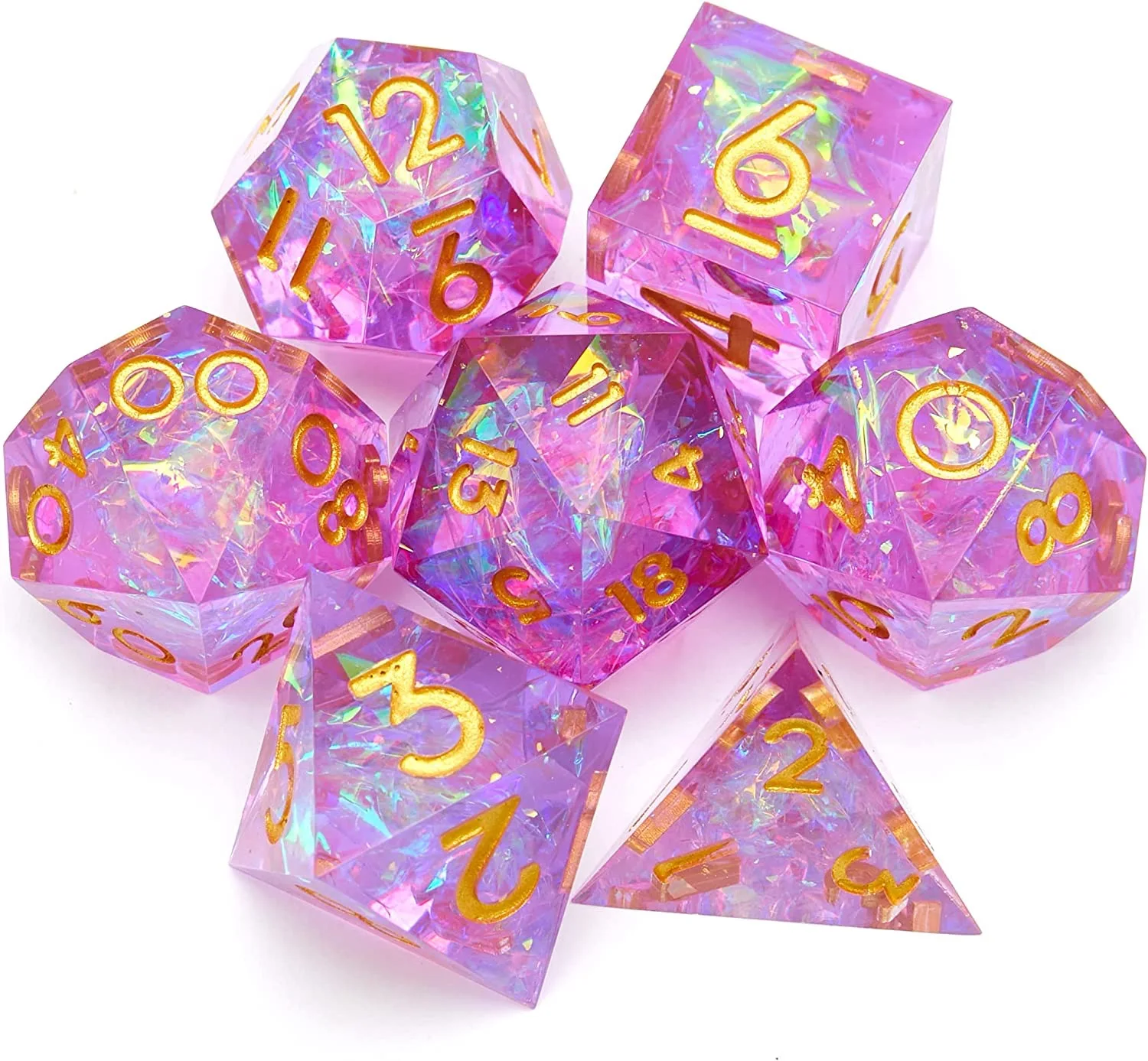 Sharp Edge Fantasy Pink Resin Dnd Dice Set For Dragon And Dungeon Rpg