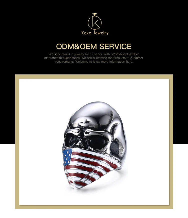 Stainless steel punk European and American style 40MM stainless steel American flag ghost head ring jewelry wholesale RC-302