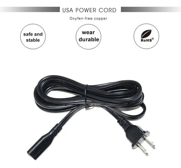 Polarized 110V US Male Connector 2 Pin Ac Plug for Flat Iron Cable & Power Cord for Home Appliance IP11 Level Compatible IEC C7