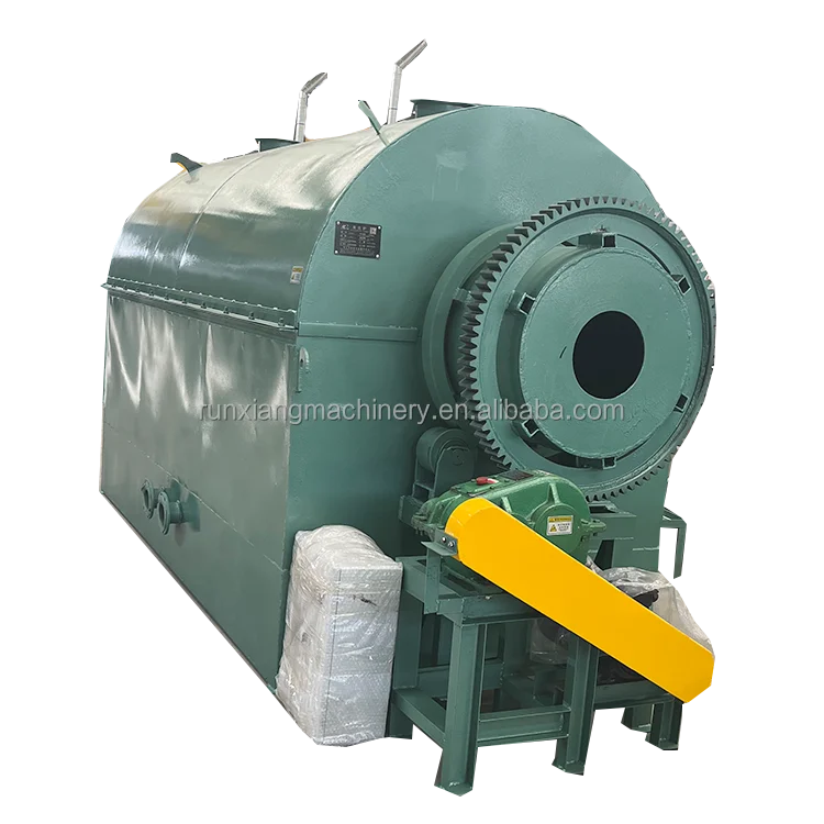 Hot Air Flow Continuous Rotary Biochar Pyrolysis Carbonization Stove Bio Carbon Charring Furnace Wood Charcoal Making Machine