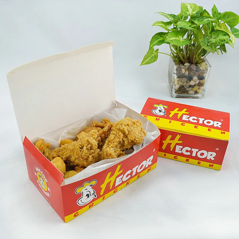 New Design Food Packing KFC Grease Proof Paper Chicken Box with Handle