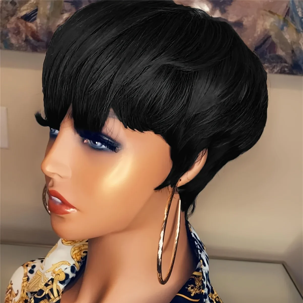Perruques de cheveux humains courts et raides avec frange Perruques de cheveux courts coupe Pixie pour femmes Perruque entièrement fabriquée à la machine_voghion.com