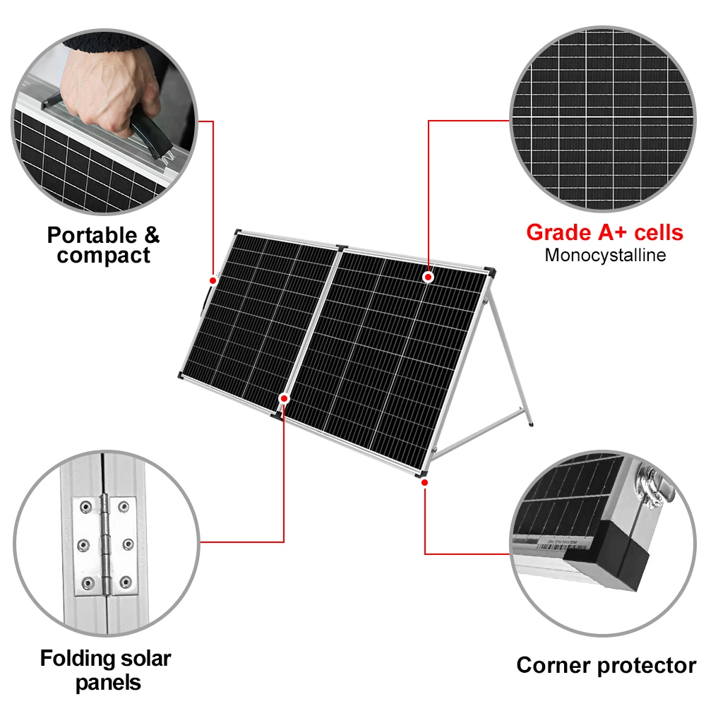 Free Shipping Dokio USA STOCK 18V 200W Rigid Foldable Solar Panel 18V 20A 12V Controller Panel Solar Easy to Carry for Camping