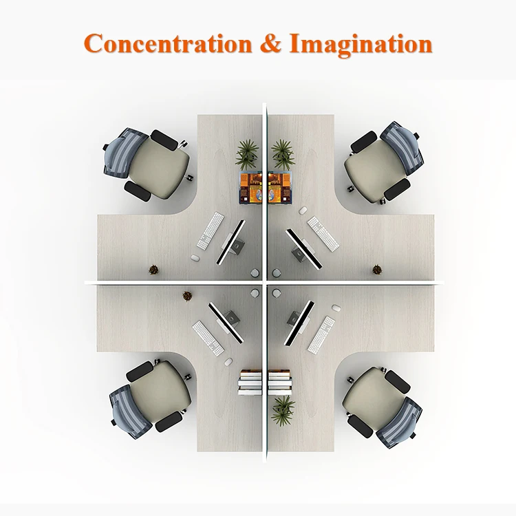 Wholesale Modern Office Table Design Modular X-shape 4 Seater Office Workstation Fabric Material Aluminum Office Partition