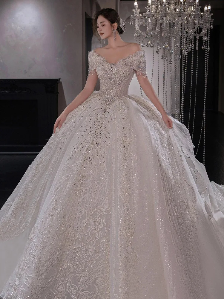 S2370l Fairy Forest A-line Wedding Dress With Floral Print, Lace Up Back & Chapel Train Odm S2370l Fairy Forest A-line Wedding Dress With Floral Print, Lace Up Back & Chapel Train Odm