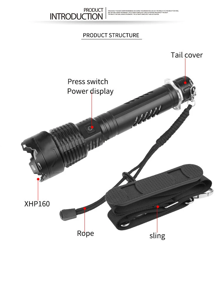 3000 High Lumen XHP160 Powerful Long Distance rechargeable Zoomable LED Tactical torches light Aluminum Alloy Flashlights supplier