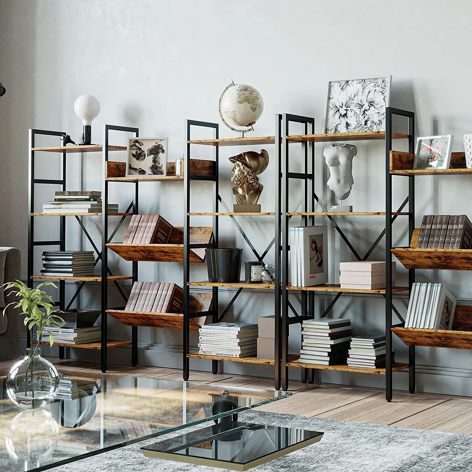 Industrial Style Display Open Shelf Book Standing Steel Cabinet Bookcase Modern Metal Bookshelf