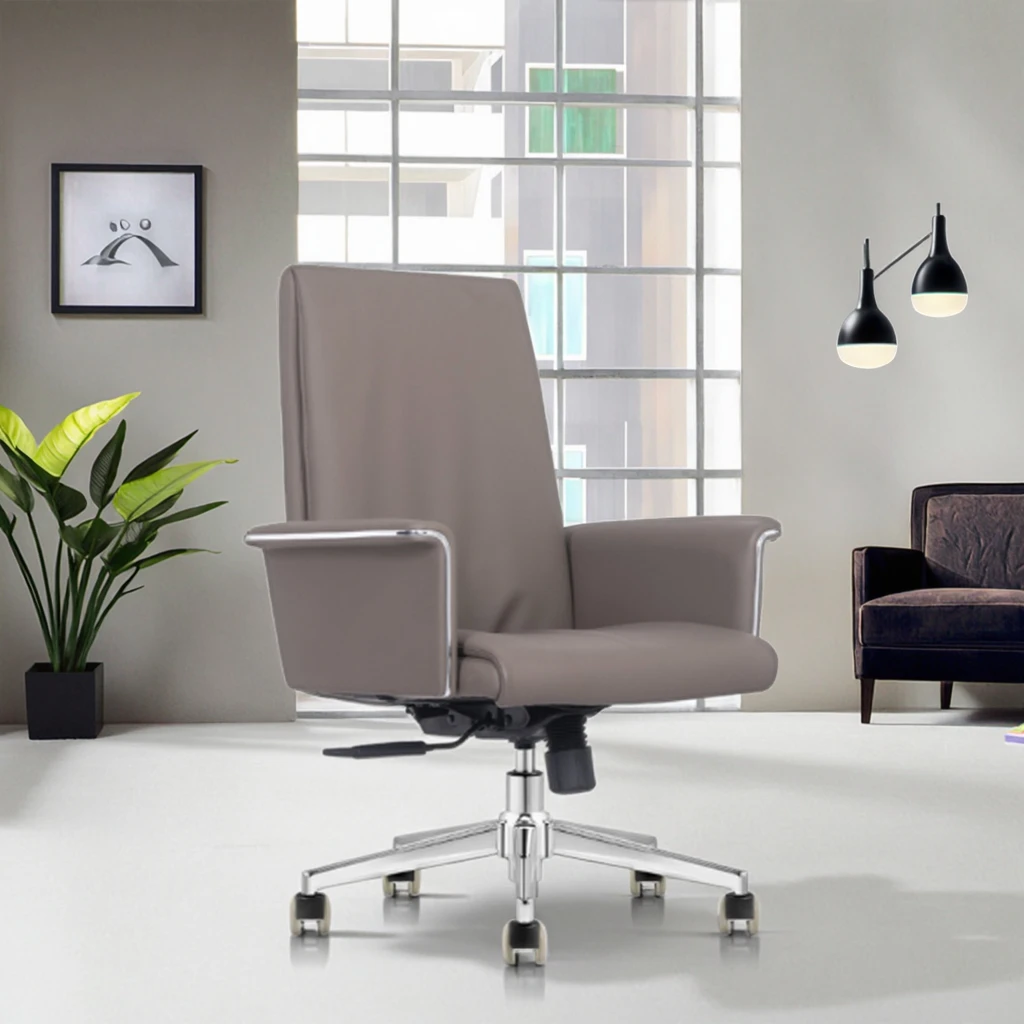 Leather Executive Office Guest Chair Double Layer Armrest Adjustable Lift Height High Density Foam Modern Minimalist Design 5