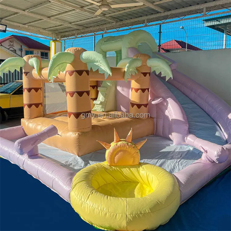 Tropical palm tree bouncy castle inflatable pool bounce house commercial water slide