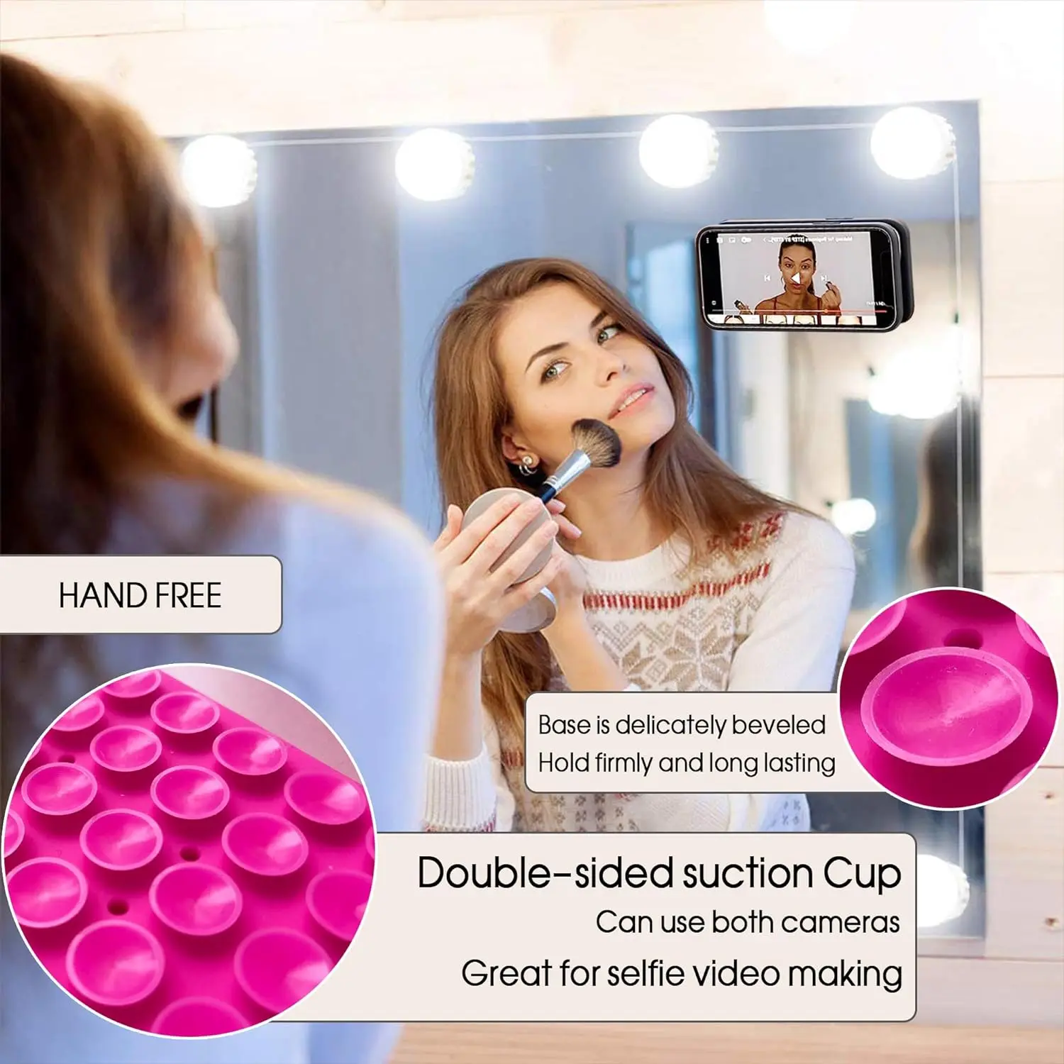 Double Sided Silicone Suction Cup Phone Mount Versatile Sticky Grippy for Mirror Makeup Gym and Yoga Fidget Toy Phone Case