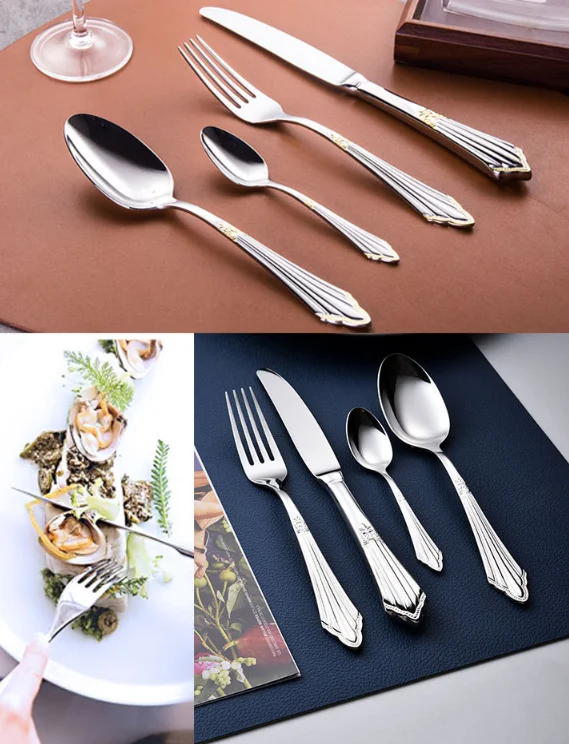 Embossed palace style steak knife, fork and spoon set of 3 pieces