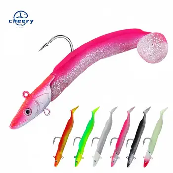 Cheery 12cm 23g Soft Baits T Tail Artificial Lures Set 6 Colors Eel Jig Head with Hand Lead Fishing Lure for Ocean Boat Fishing – Soft Lure – view 2