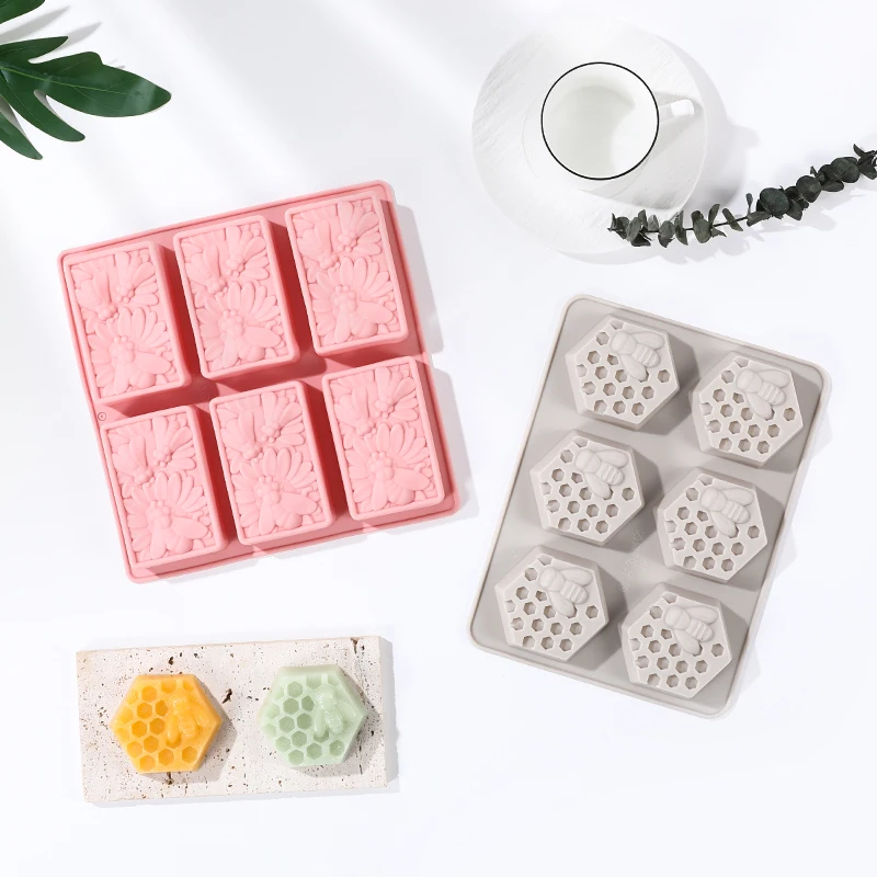 Wholesale  Making Nonstick 6 Cavity Soap Mould Bpa Free Homemade Craft Oval Silicone Honey Bee Soap Molds