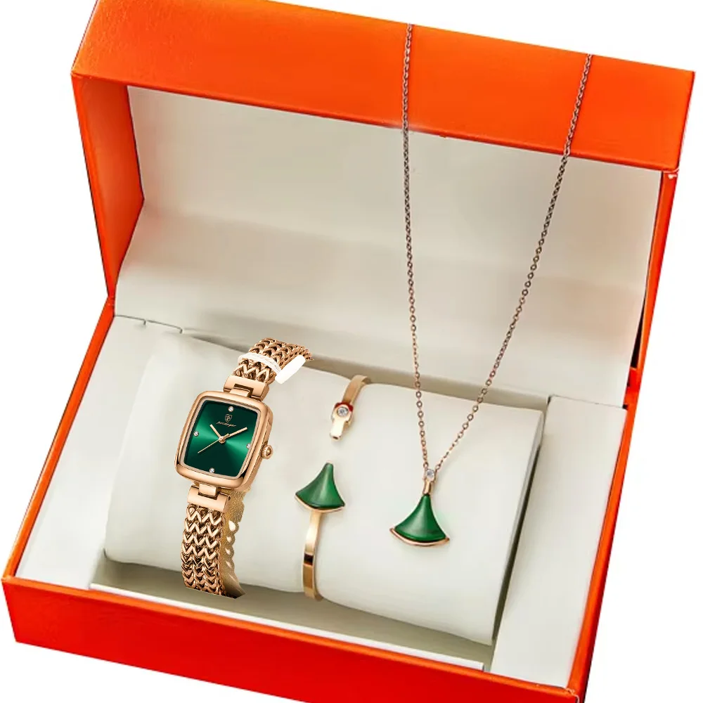  Brand Watch for Women gift set Luxury Watch Bracelet necklace with box Set Green Dial Female watch for girls Reloj