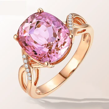 Tourmaline Ring for Women Peridot Engagement Powder Drill Inlaid Zircon Gemstone Mystic Rings for Females 14K Rose Gold Pink