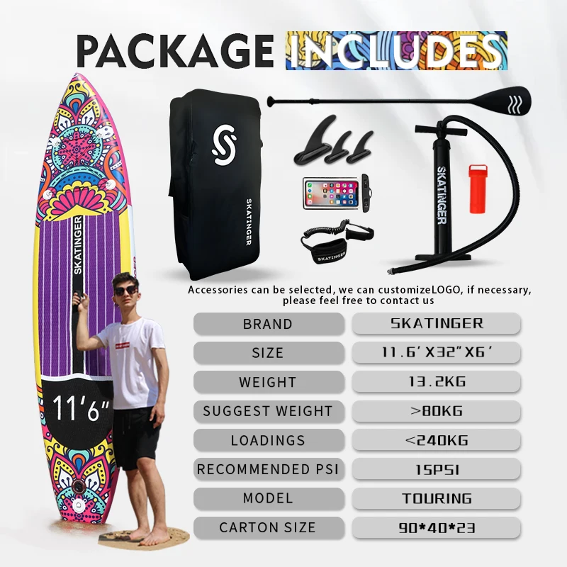 Skatinger Inflatable SUP Paddle Board EVA and PVC Material Nice Price Stand-Up Sap Surfing Board with Pump and Bag Accessory