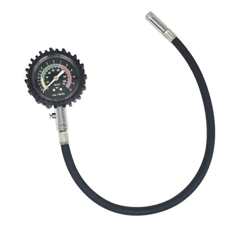 Car Tire Pressure Measuring Tools Innovate Silver Tyre Air Pressure Gauge Calibrator With Hose and Rubber Protection