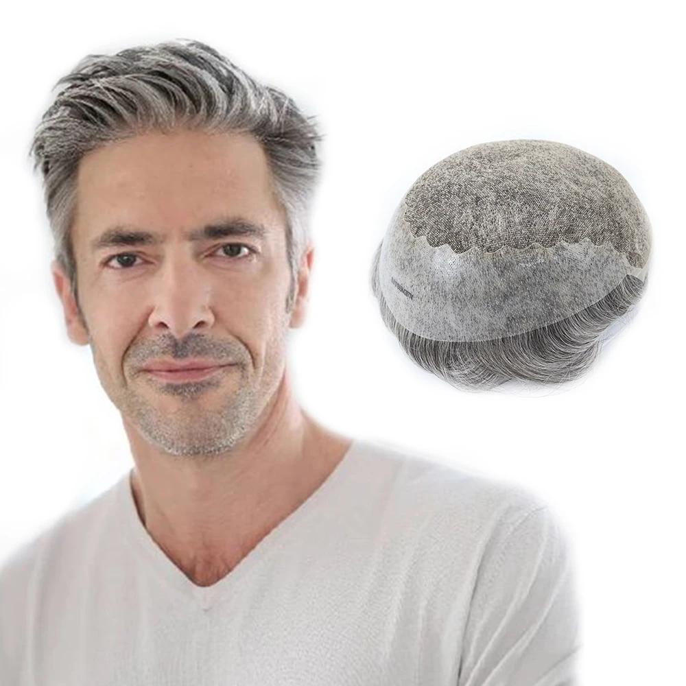 Q6 1b65 Toupee For Men Swiss Lace And Pu Base Human Hair Replacement System Unit Durable Male Hair 0582