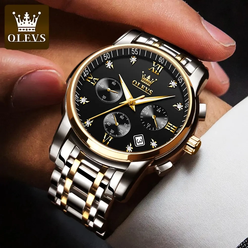 OLEVS 2858 Business Multi Time Zone Wristwatch Reloj Waterproof Feature Analog Date Watches Stainless Steel Quartz Watch for Men