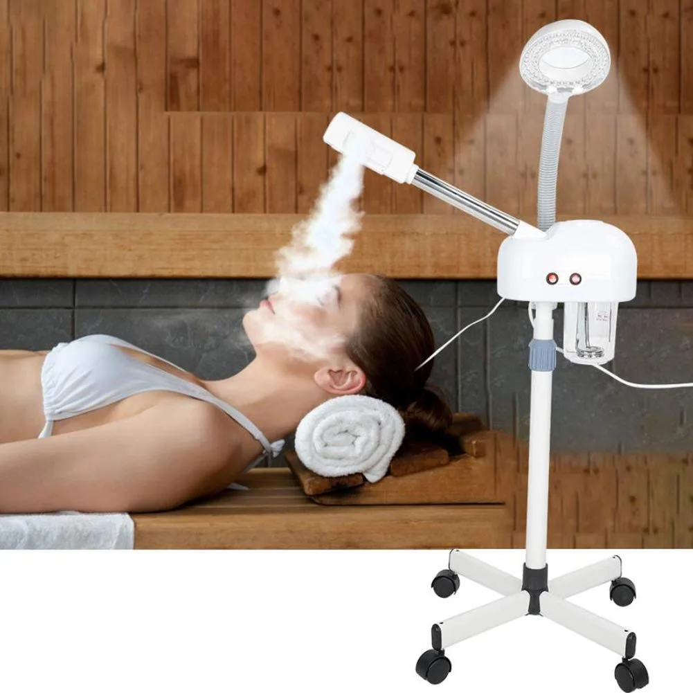 Beauty 2 in 1 Glass Cup Heating Steamer with LED Magnifying Lamp Salon Spa Oxygen Jet Facial Machine