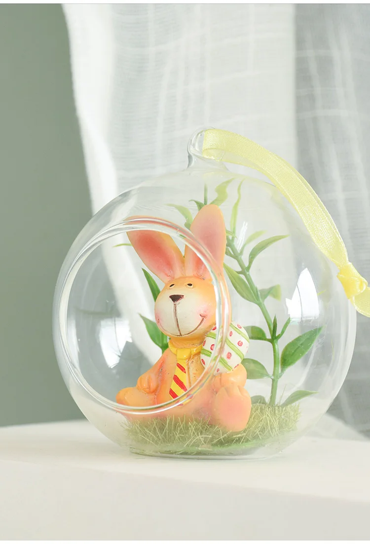 Factory direct sale Easter decor hand blown hanging glass ball with bunny factory