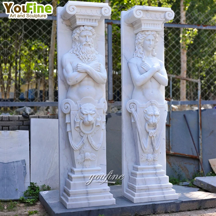 Large Home Decoration Hand Carved Marble Woman Figure Statue Pillar Column for Sale