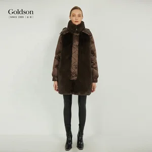 New Arrival Cosy Women Faux Rabbit Fur With Hooded White Goose Down Coat for Winter