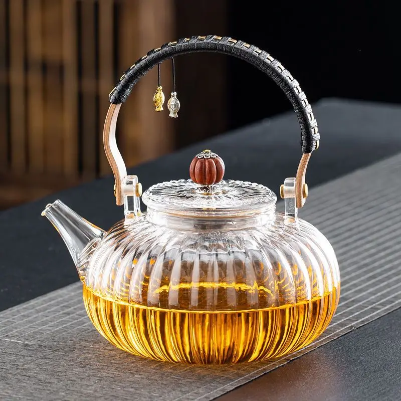 Teapot High Borosilicate Glass Vertical Pattern Teapot Household Open