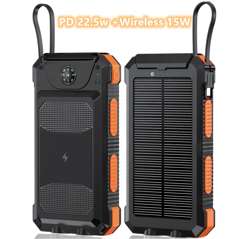 Wholesale Portable Solar Energy Power Bank 20000 30000 36000 50000 100000  200000mah With Wireless Charging for iPhone Mobile Mac