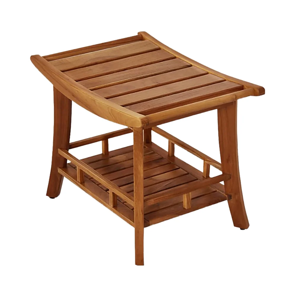 Modern Teak Wood Living Room Home Stool and Ottoman Shower Bench/Natural Brown