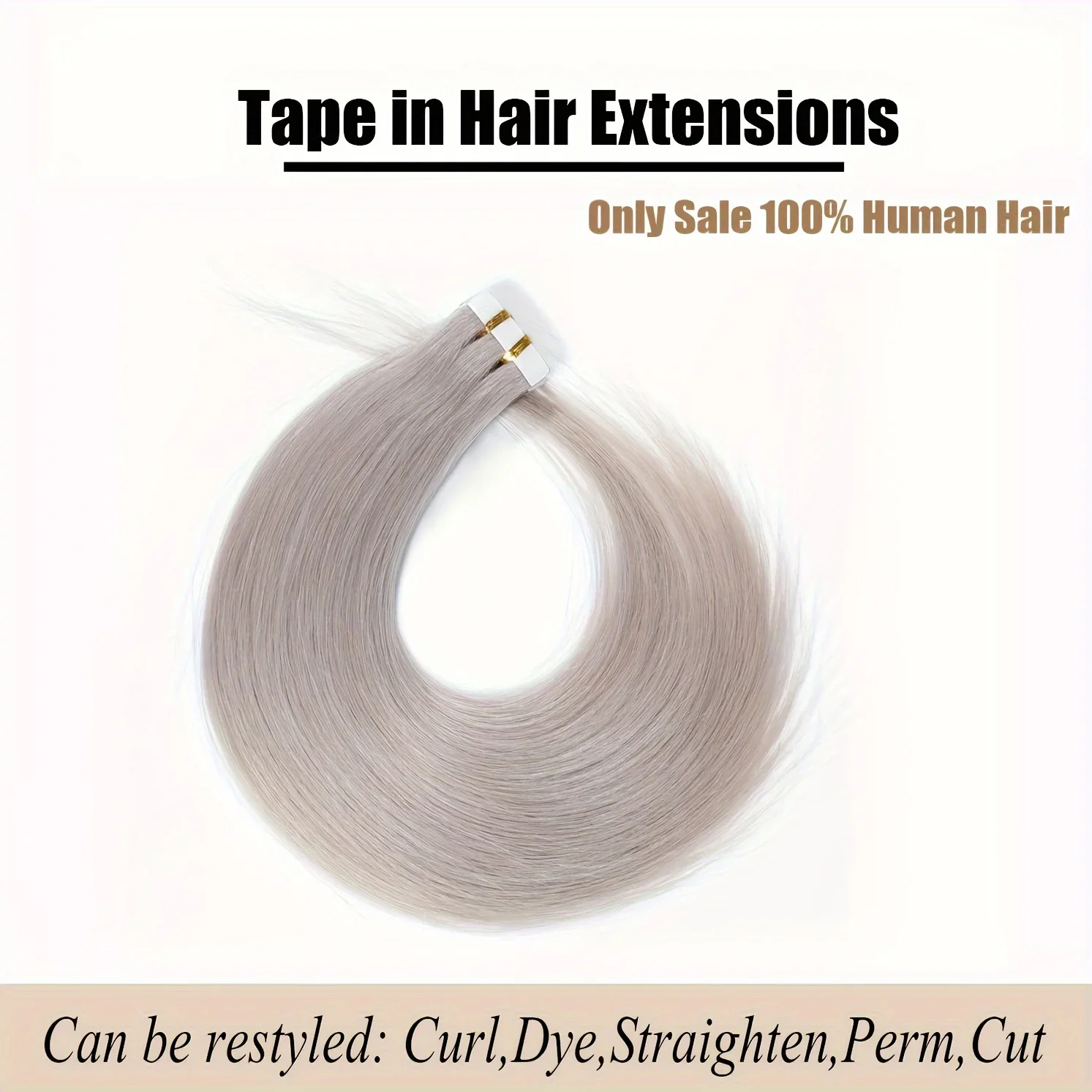 Silver Gray Tape Extensions Remy Human Hair Seamless Skin Weft_voghion.com