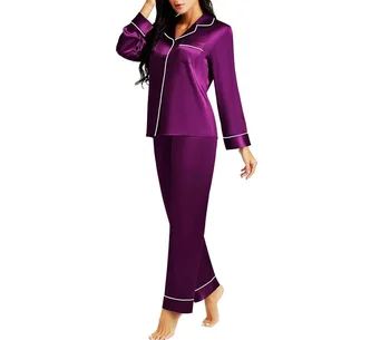 Women's Silk Satin Pajama Sets Button Elastic Waist Sleepwear Loungewear Sets