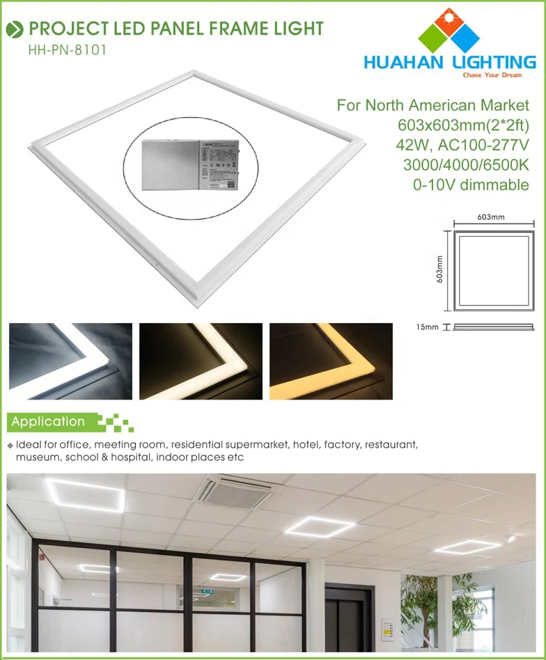 Customize Ceiling Recessed Backlit Frame 603X603 603X1213 2X2 40 Watt 42W 60W Aluminum Led Panel Light for 60X60 Led Panel Light