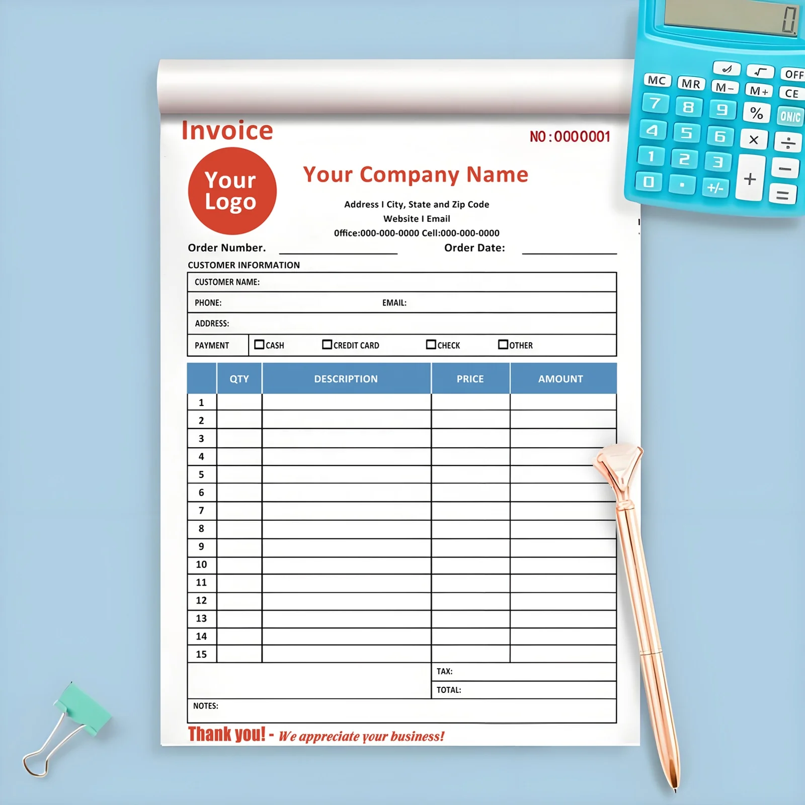 Custom Logo Purchase Order Form 2 Part A5 Carbonless Copies 8.3x5.5 Inch Invoice Book Carbonless Paper Cardboard Receipt Book
