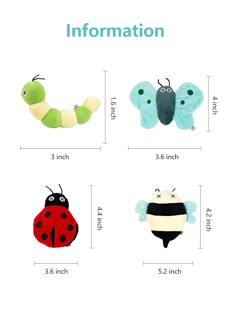 Fad Stock Catnip Filling Insect Ladybug Bee Butterfly Toy Squeaky Soft Cute Stuffed Animal Cat Plush Toy