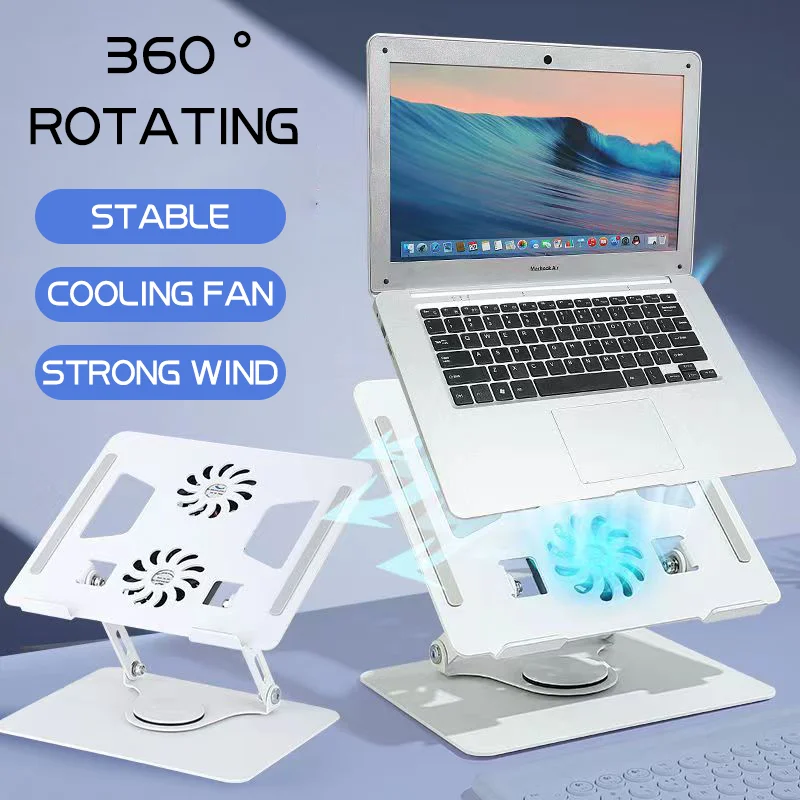 Aluminum 360 Degree Rotating Height Adjustable Laptop Stand Portable Laptop Riser Holder Laptop Cooling Stand with Double Fans