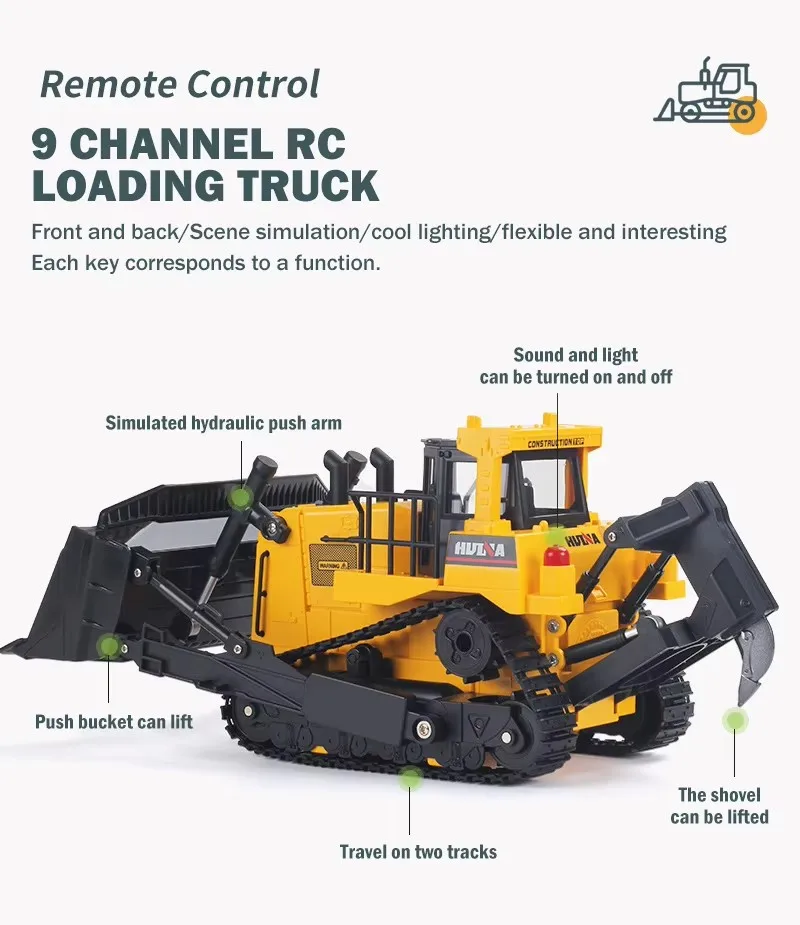 Hot Seller HUINA 1554 RC Truck 1:16 8CH RC Bulldozer for Kinds Gifts