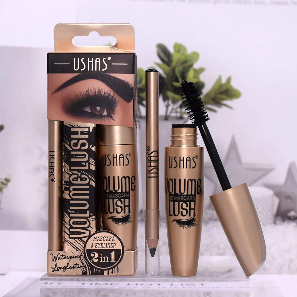 Ushas Black Wooden Eyeliner+mascara Kit Thick Curl Waterproof Mascara