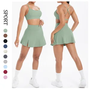 News 10 Colors in Stock Backless Bra Tennis Skirt Yoga Clothes Set Yoga Skirt Double-layer Yoga Shorts