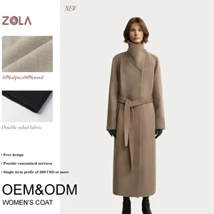 Factory Price ZOLA Buttery-Soft Alpaca-Wool Coat Asymmetrical Turtleneck Reversible Fabric Belted Custom OEM&ODM