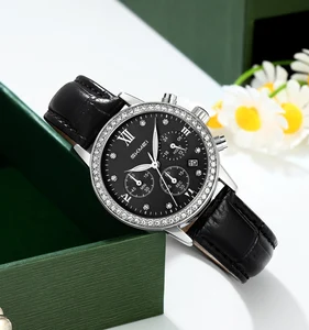 SKMEI 9384  High Quality Comfortable Leather Strap Fashionable and Exquisite Waterproof Glass Women's Quartz Watch