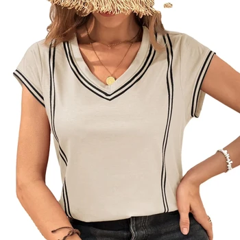 Europe and America Summer new style classy Knitted V-neck comfortable regular top