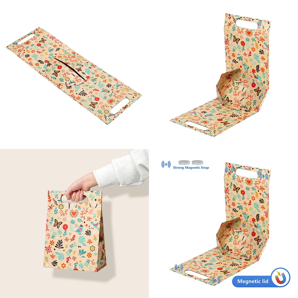 Custom Collapsible Packaging Bag Boxes Magnetic Foldable Box with Handle for Shopping
