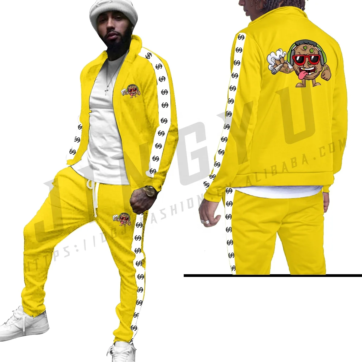 Latest Design Custom Logo Zipper Embroides Side Strip Tracksuits Two