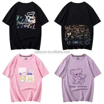 Wholesale cartoon letter printed T-shirts loose casual women's T-shirts wholesale 2025 summer fashion T-shirts