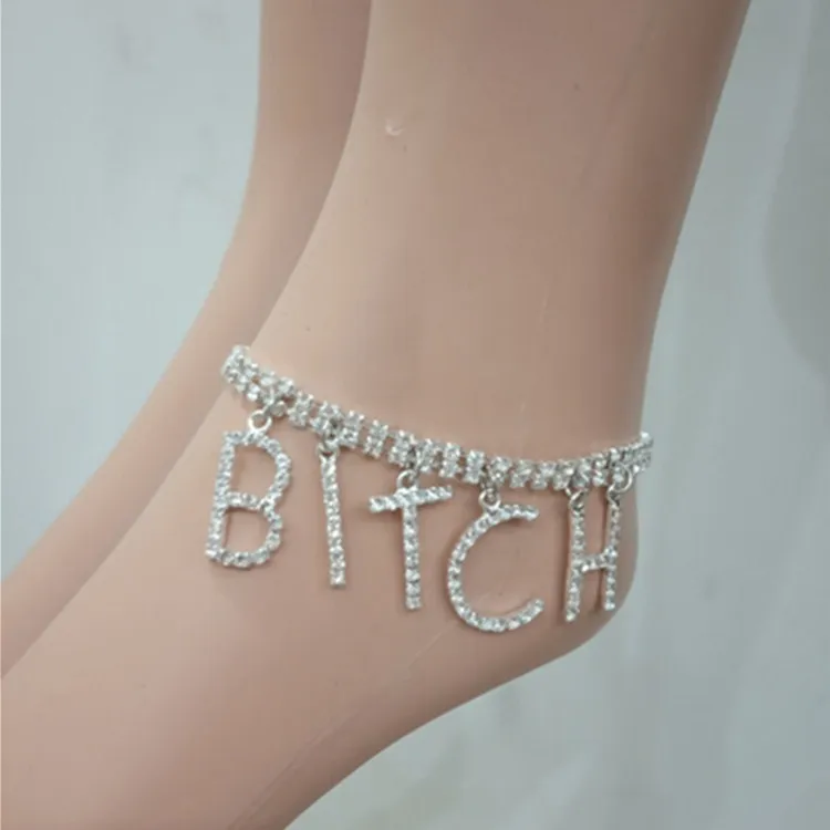Custom Cuban Rhinestone Crystal Letter B ITCH AMOUR Tennis Chain Name Anklet Full Rhinestone Anklet Luxury Letter Anklet