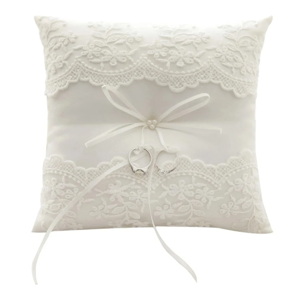 White Wedding Ring Pillow Camellia Accessories Square Ring Box For Bride and Groom, JZH-5872